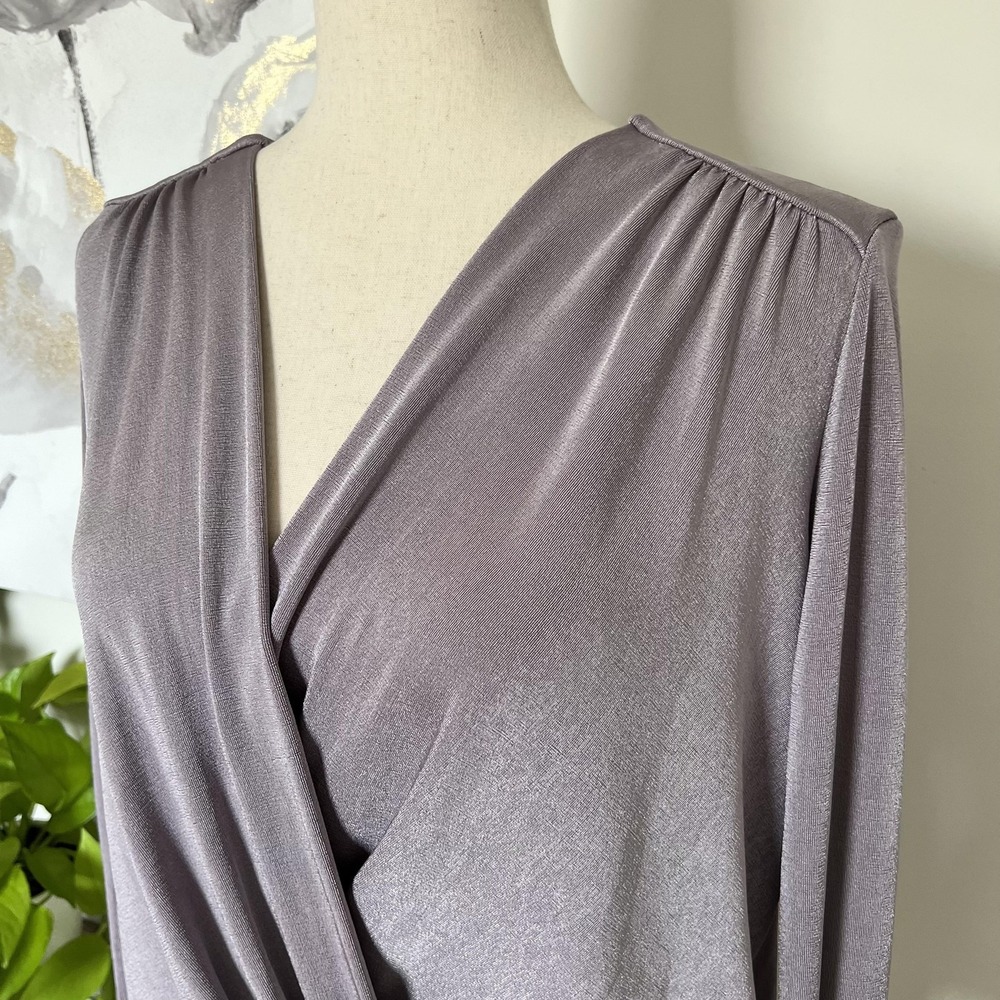 Free People Bodysuit Top Womens Small Purple Surplice Wrap Long Sleeve Shimmer - Picture 2 of 7